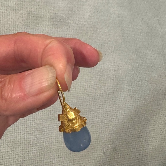 Julie Vos Elegant Gold Drop Earrings with Blue Chalcedony drop gemstone